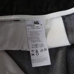 Pre Owned Dolce & Gabbana Navy Blue Cotton & Silk Wide Leg Jeans L