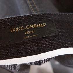 Pre Owned Dolce & Gabbana Navy Blue Cotton & Silk Wide Leg Jeans L