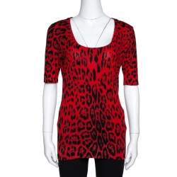 Dolce & Gabbana Red Leopard Pattern Wool Knit Jumper M