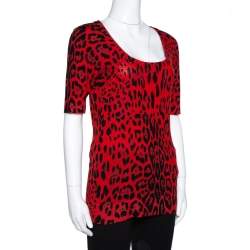 Dolce & Gabbana Red Leopard Pattern Wool Knit Jumper M