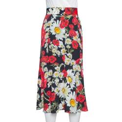 Pre Owned تنورة دولتشي أند غابانا متوسطة حرير مطبوع مورد ديزي و بوبي أ سود مقاس وسد (ميديوم)