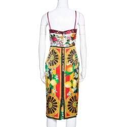 Pre Owned فستان دولتشي أند غابنا ساتان حرير مطبوع ليمون و مورد متعدد الألوان مقاس صغير (سمول)
