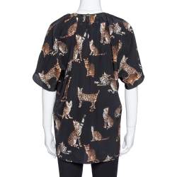 Pre Owned بلوزة دولتشي آند غابانا حرير أسود قصير الأكمام مقاس متوسط - ميديوم