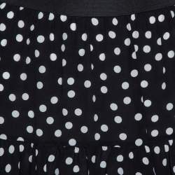 Pre Owned Dolce & Gabbana Black Polka Dot Silk Lace Trim Flared Skirt M