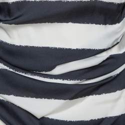 Dolce & Gabbana Monochrome Striped Stretch Silk Ruched Dress L