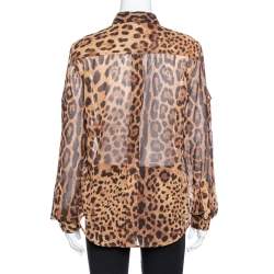 مملوكة مسبقًا Dolce & Gabbana Brown Leopard Print Cotton & Silk Button Front Shirt M