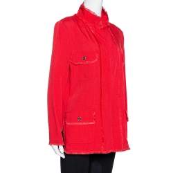 Pre Owned Dolce & Gabbana Red Fringed Button Front Jacket L