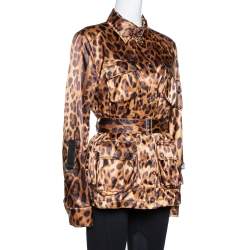 مملوكة مسبقًا جاكيت دولتشي آند غابانا بحزام بنقشة جلد الفهد مقاس متوسط - ميديوم