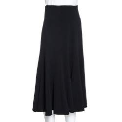 Pre Owned Dolce & Gabbana Black Crepe Flared Midi Skirt M