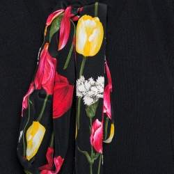 Pre Owned Dolce & Gabbana Black Knit Tulip Print Tie Neck Cardigan L