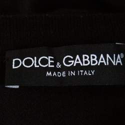 Pre Owned Dolce & Gabbana Black Knit Tulip Print Tie Neck Cardigan L
