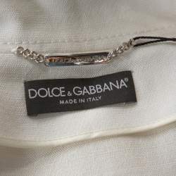 Pre Owned Dolce & Gabbana Ivory Fringed Button Front Mid Length Coat M