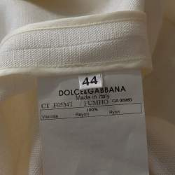 Pre Owned Dolce & Gabbana Ivory Fringed Button Front Mid Length Coat M