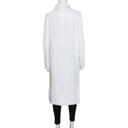 Pre Owned Dolce & Gabbana Ivory Fringed Button Front Mid Length Coat M