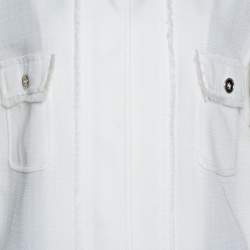 Pre Owned Dolce & Gabbana Ivory Fringed Button Front Mid Length Coat M