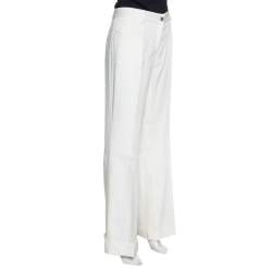 Pre Owned Dolce & Gabbana Ivory Cuffed Hem Flared Trousers L