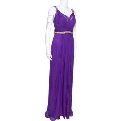 Pre Owned Dolce & Gabbana Purple Silk Chiffon Embellished Maxi Dress L