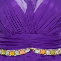 Pre Owned Dolce & Gabbana Purple Silk Chiffon Embellished Maxi Dress L