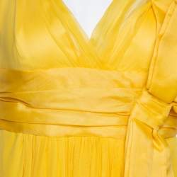 Pre Owned Dolce & Gabbana Yellow Silk Bow Detail Sleeveless Maxi Dress M