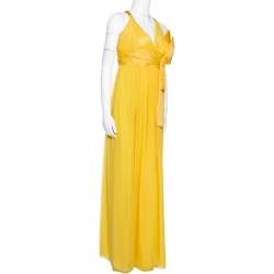 Pre Owned Dolce & Gabbana Yellow Silk Bow Detail Sleeveless Maxi Dress M