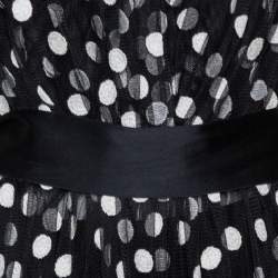 Pre Owned Dolce & Gabbana Black Polka Dot Embroidered Tulle Strapless Gown L