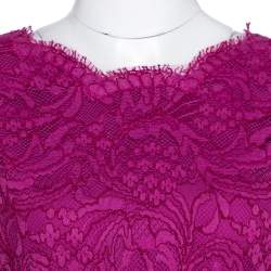 Pre Owned Dolce & Gabbana Magenta Corded Lace Plunge Back Maxi Dress L