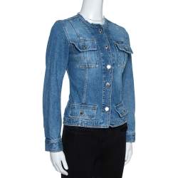 Pre Owned Dolce & Gabbana Blue Denim Fitted Collarless Jacket S 