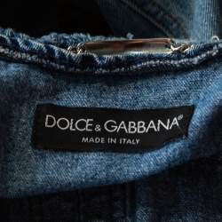 Pre Owned Dolce & Gabbana Blue Denim Fitted Collarless Jacket S 