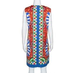 Pre Owned Dolce & Gabbana  Multicolor Caretto Print Sleeveless Shift Dress L