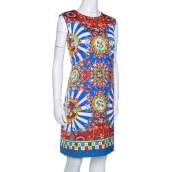 Pre Owned Dolce & Gabbana  Multicolor Caretto Print Sleeveless Shift Dress L