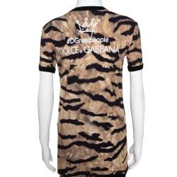 مملوكة مسبقًا تي شيرت دولتشي أند غابانا جيرسيه مطبوع نقشة النمر بني مقاس صغير جداً (اكس سمول)