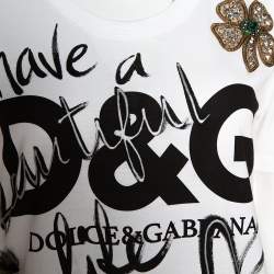 مملوكة مسبقًا Dolce & Gabbana White Cotton 'Beautiful Life' Floral Applique T-Shirt XS