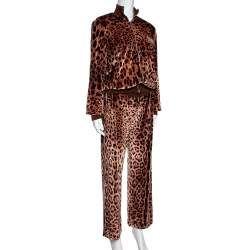 Pre Owned Dolce & Gabbana Brown Leopard Print Velvet Pants And Jacket Set M