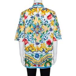 Pre Owned Dolce & Gabbana Multicolor Majolica Print Cotton Oversized Shirt M