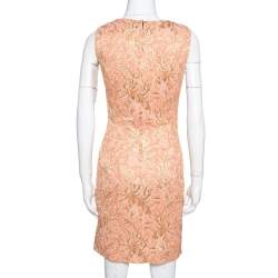 Pre Owned Dolce & Gabbana Peach Brocade Silk Dress S