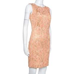 Pre Owned Dolce & Gabbana Peach Brocade Silk Dress S