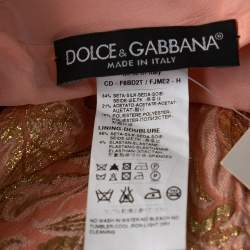 Pre Owned Dolce & Gabbana Peach Brocade Silk Dress S