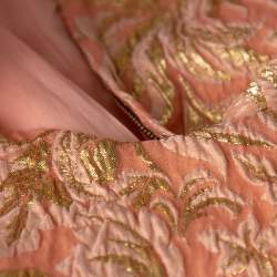 Pre Owned Dolce & Gabbana Peach Brocade Silk Dress S