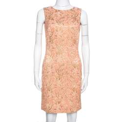 Pre Owned Dolce & Gabbana Peach Brocade Silk Dress S