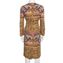 Pre Owned Dolce & Gabbana Yellow Mosaic Print Crepe Sheath Dress L