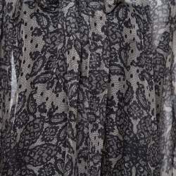 Dolce & Gabbana Grey Paisley Print Silk Bow Tie Blouse M