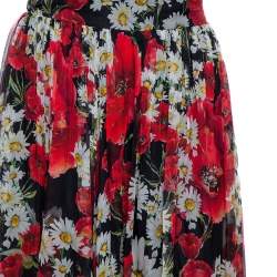 مملوكة مسبقًا تنورة ماكسي دولتشي أند غابانا حرير أسود مورد بطيات مقاس كبير - لارج