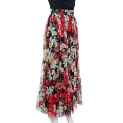 Dolce & Gabbana Black Floral Print Silk Gathered Maxi Skirt L Dolce &  Gabbana | TLC