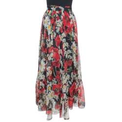 مملوكة مسبقًا تنورة ماكسي دولتشي أند غابانا حرير أسود مورد بطيات مقاس كبير - لارج