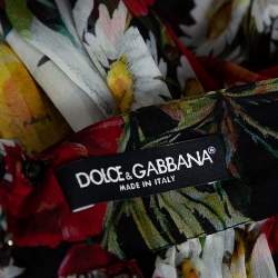 مملوكة مسبقًا تنورة ماكسي دولتشي أند غابانا حرير أسود مورد بطيات مقاس كبير - لارج