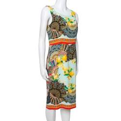 Pre Owned Dolce & Gabbana Multicolor Lemon Print Silk Crepe Sheath Dress M
