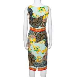 Pre Owned Dolce & Gabbana Multicolor Lemon Print Silk Crepe Sheath Dress M