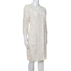 Dolce & Gabbana Off White Floral Lace Button Front Coat M