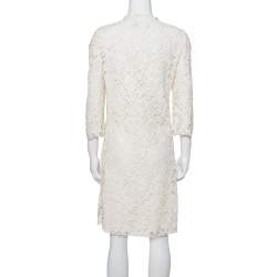 Dolce & Gabbana Off White Floral Lace Button Front Coat M