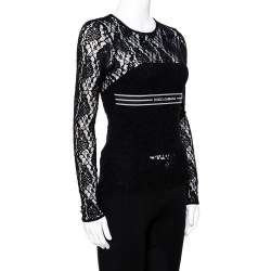 مملوكة مسبقًا Dolce & Gabbana Black Lace Logo Band Trim Top S